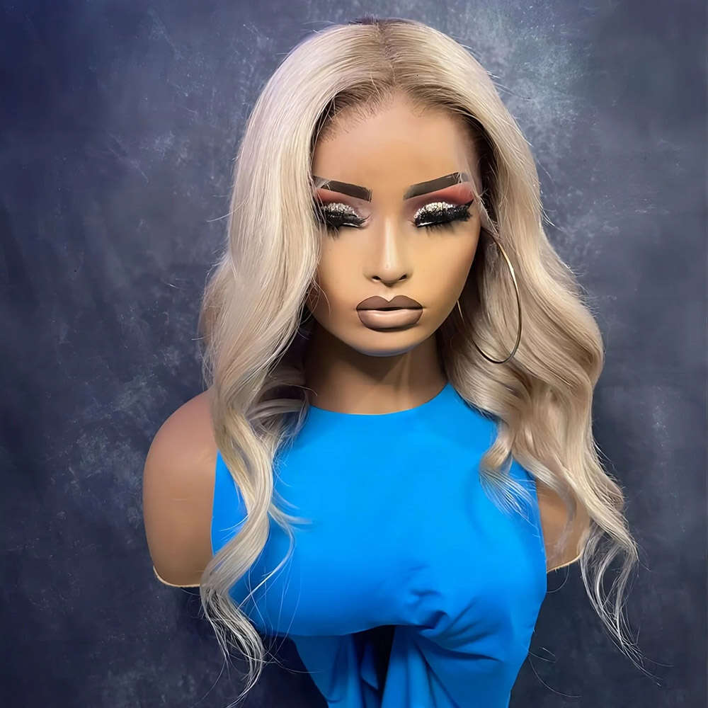 Ombre Ash Blonde Lace Front Short Wavy Synthetic Hair Dark Roots 613 Cosplay For Women Colored Glueless Wig