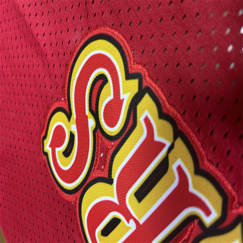 Men's Red Basketball Shorts with Pockets Retro Ninerses 16 Mesh Embroidered Sport Shorts Fans Casual Athletic Shorts Hip street sports casual pan