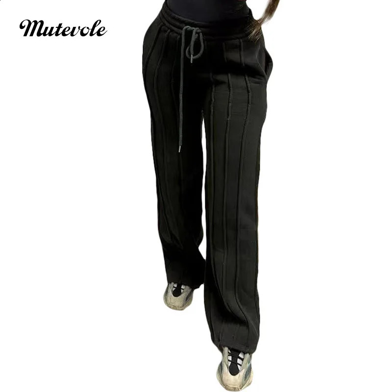 Multi functional womens drawstring straight running pants with loose fit and wide leg sports 240913