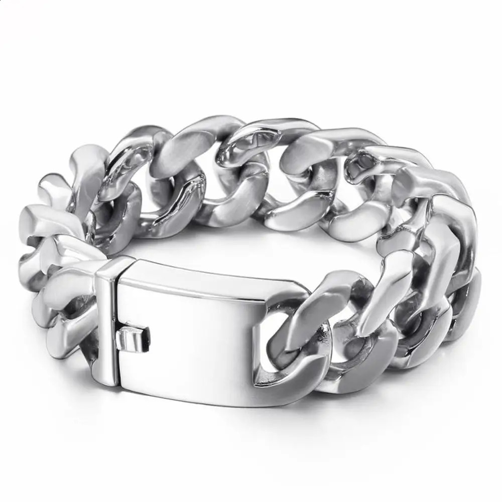 Fashionable mens silver 316L stainless steel curly Cuban chain bracelet with three options for men 240912