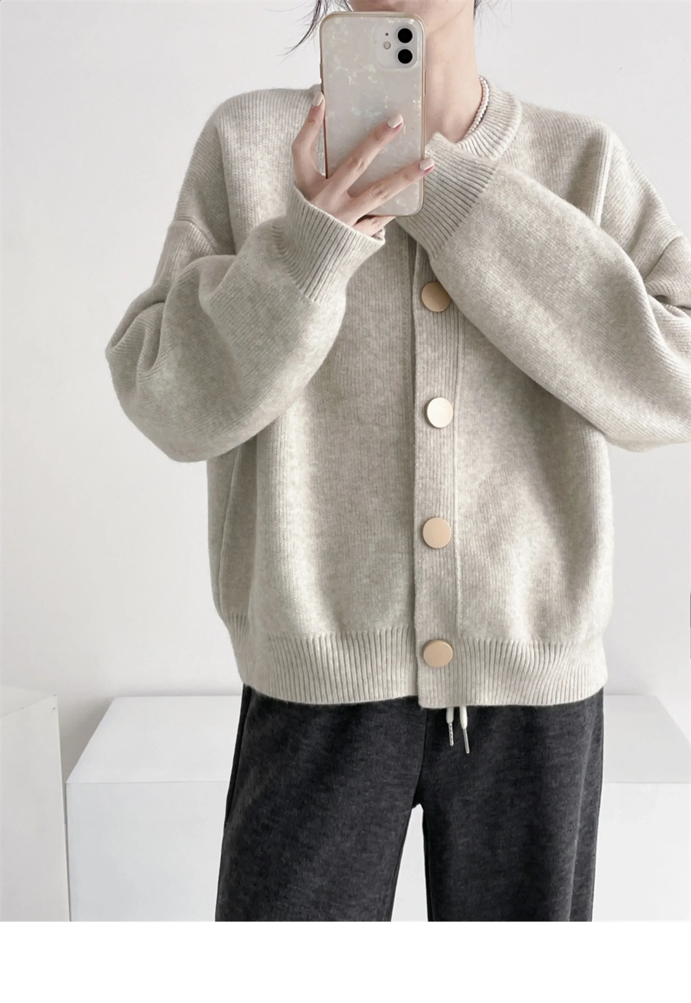 Short Knit Cardigan Solid Color Top 2024 Winterl Women Sweater Long Sleeves Single Breast Loose Korean Fashion Sweaters 240905