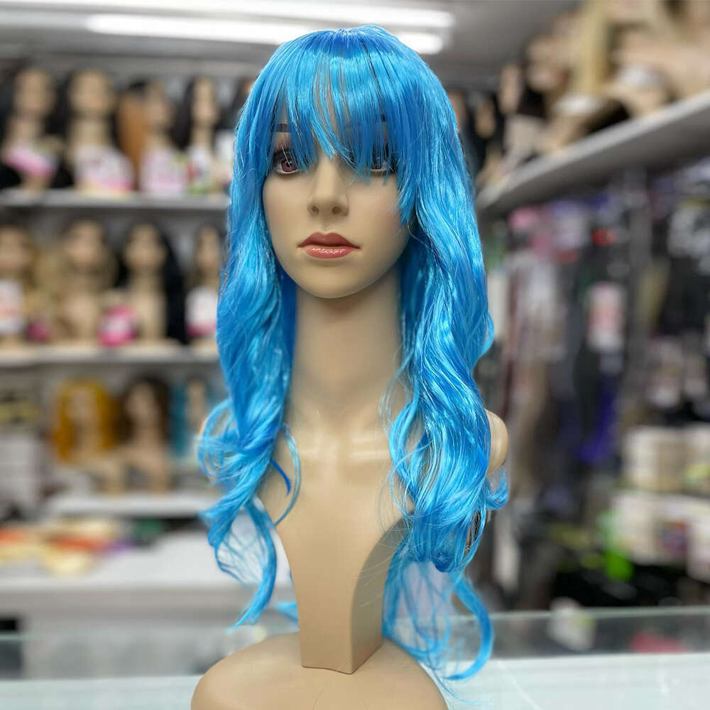 Platinum Icy Blonde Synthetic With Bangs Hine Made Red Blue 99J Wavy Hair Wigs For Women Heat Resistant Fiber Cosplay Wig