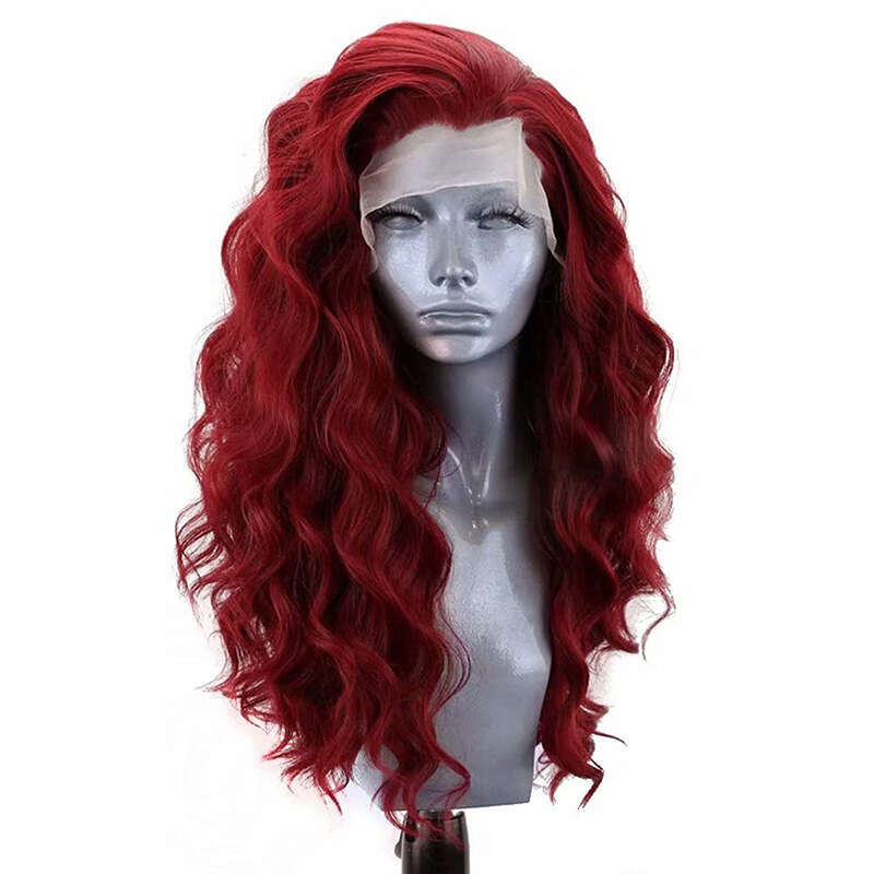 AIMEYA Red Body Wave Long Free Part Lace Front Wig For Black Women Synthetic Cosplay Costume Daily Wear Wigs