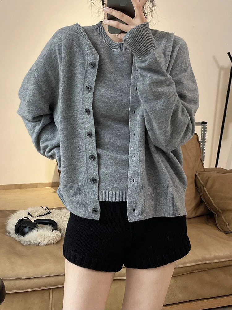 LANMREM Wool Knitting Cardigan Sweater For Women Round Neck Single Breasted Office Lady Tops Fit Autumn 26D9845 240904