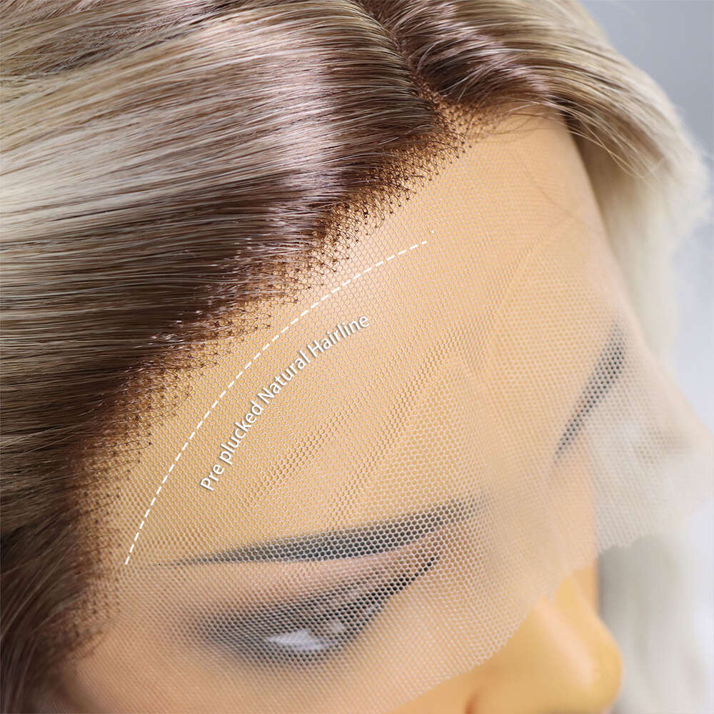 24Inch Ombre T Part Synthetic Lace Wigs For Women Dark Roots Deep Wave Ash Blonde Highlight Colored Wig Curly Hair