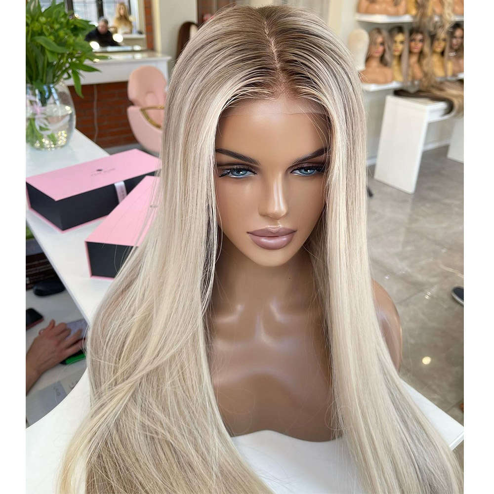 Highlight Blonde Straight Synthetic Front Wigs Ombre Dark Roots Lace For Women Cosplay 613 Colored Glueless Wig Party