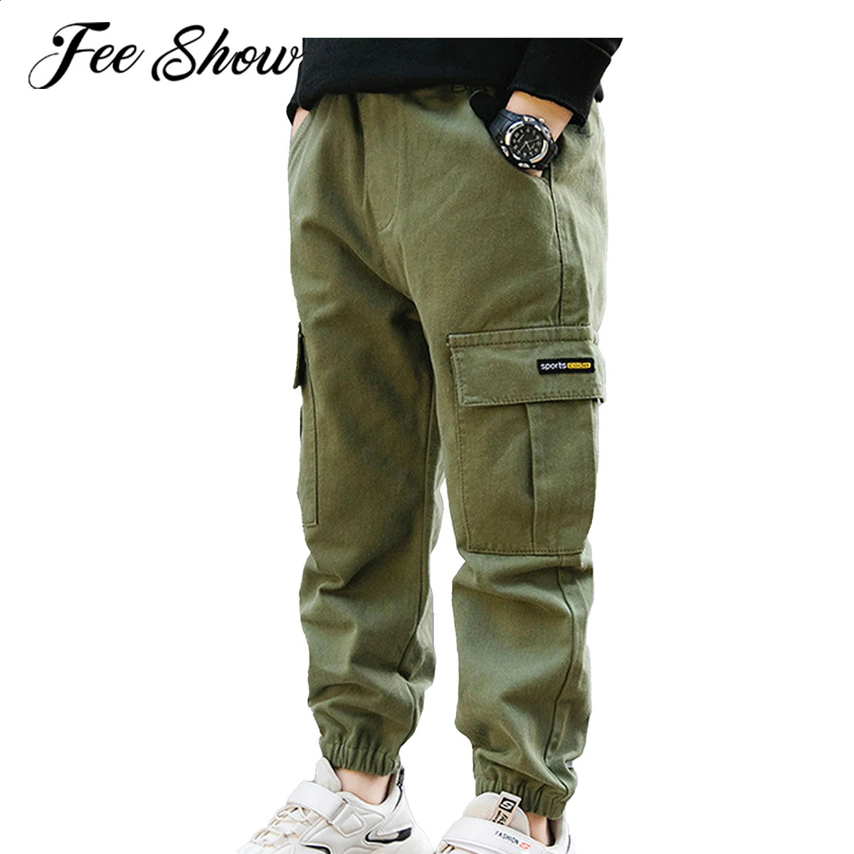 Kids Boys Sports Pants Fashion Pure Color Casual Cargo Pants For Teenage Boys Jogger Pants Children Trousers 6 8 10 12 14 Year 240906