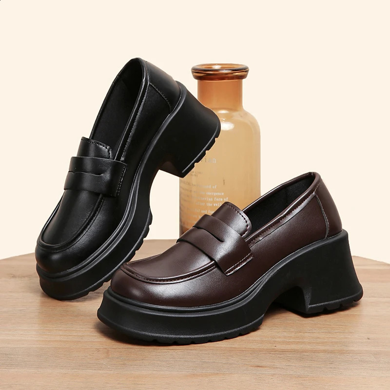 Lucy Pu Leather Platform Loafers Womens British Style Thick High Heels Oxford Shoes Womens Skating University Gothic Shoes Mujer 240919