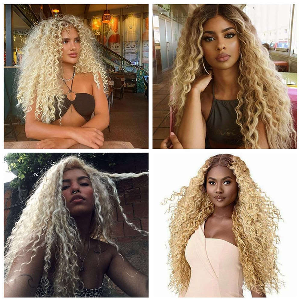 Ash Lace Front Curly Synthetic Wigs For Women Deep Wave Dark Roots Blonde Colored Wig Glueless Heat Resistant Hair