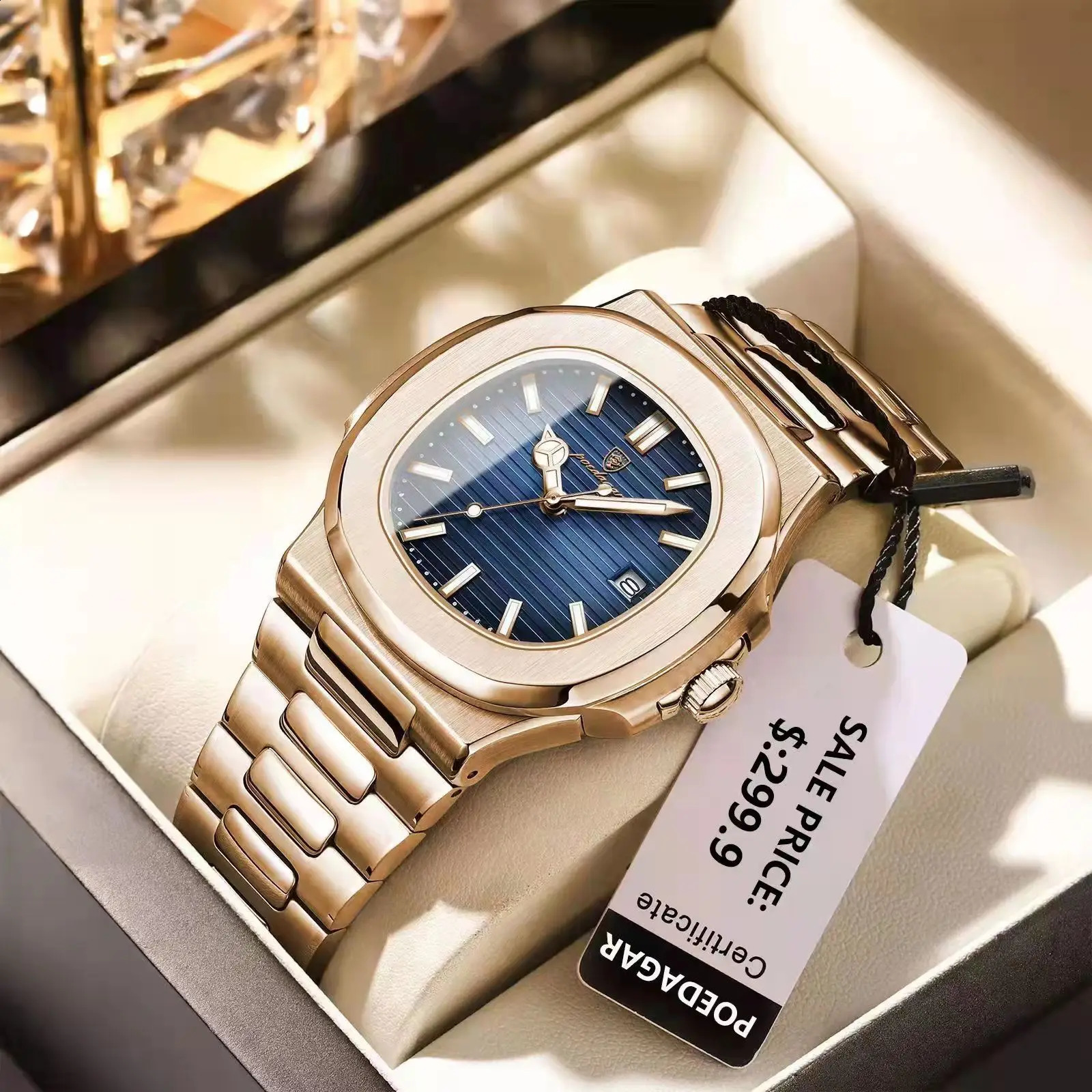 POEDAGAR Man Wristwatch Business Stainless Steel Quartz Men Watch Waterproof Luminous Date Square Mens Watches ClockBox 240906