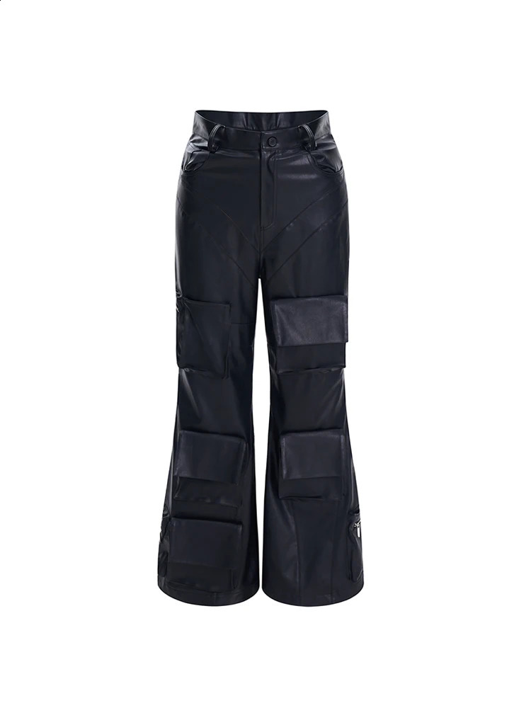 Multi pocket leather wrapped pants mens autumn freight pants 3D pocket leather pants mens wide leg mens pants 240913