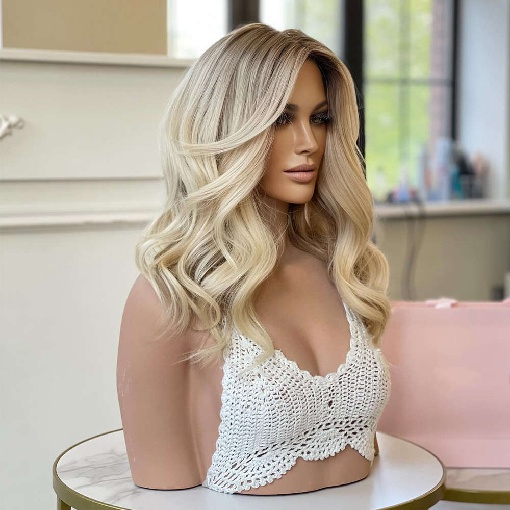Ombre Lace Front Wigs Short Wave Colored Synthetic For Women 16Inch Dark Roots Ash Blonde 613 Cosplay Glueless Wig