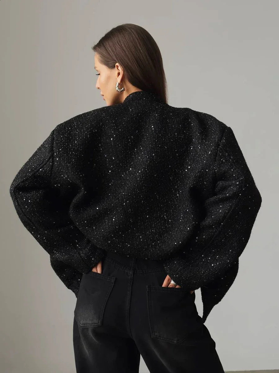 Bornladies Loose Tweed Sequin Jacket Women Fashion Coat Trend Versatile Warm Chic Elegant Female Coats Stylish Woman Clothes 240911