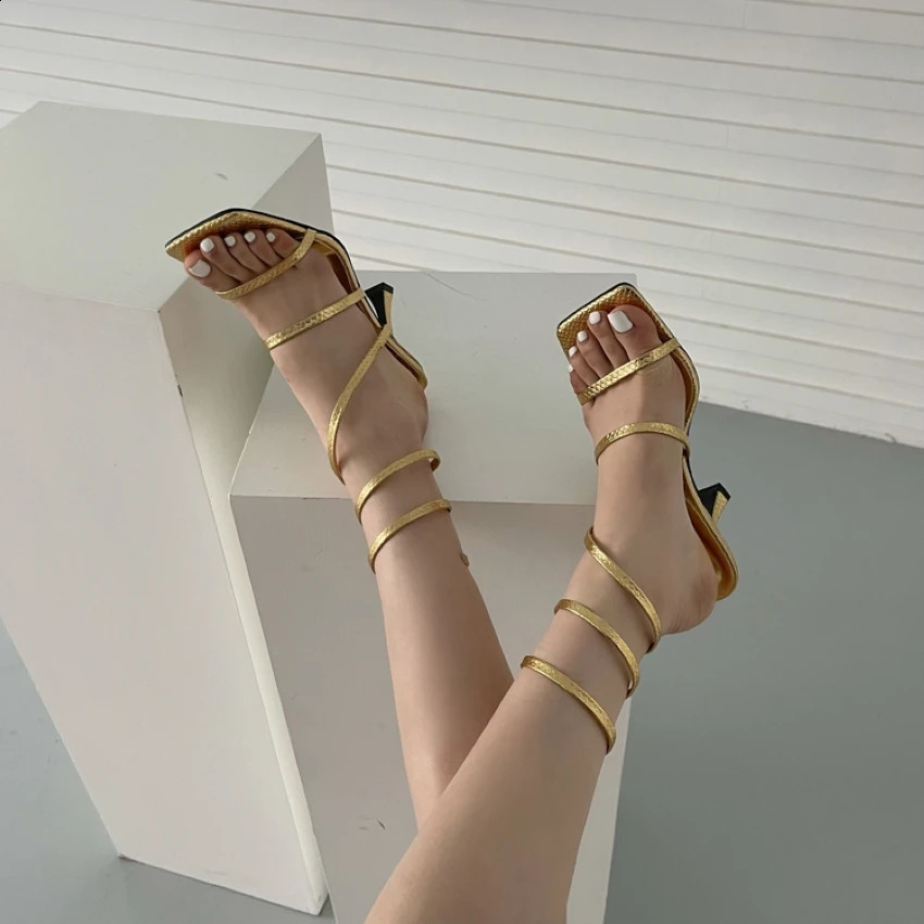 Women Sandals Sexy Cross Ankle Stiletto Heels Female Slides Narrow Band Party Ladies Shoes Square Toe High Heels Summer 240914