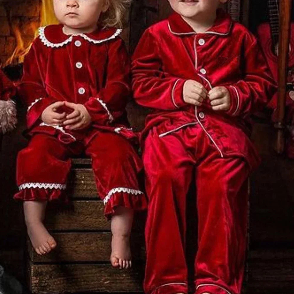 Ruffkids Red Velvet Boys Girls Baby Kids Pyjamas Loungewear Sibling Matching Family Pjs Outfits Winter Christmas Pajamas Sets 240913