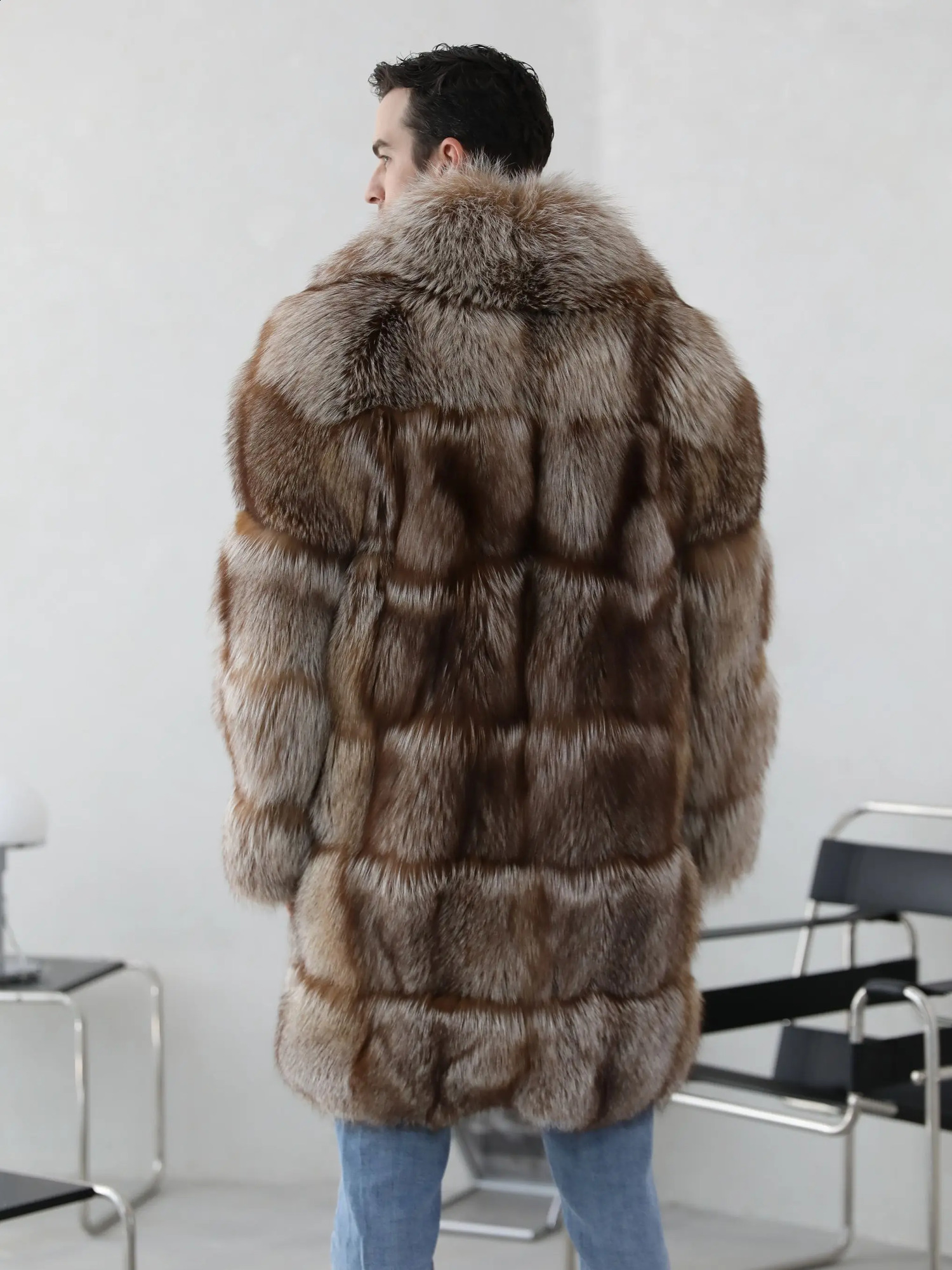 Janefur Man Jacket Real Fur Silver Fox Fur Coat Long Thick Warm Custom Wholesale Men Winter Coat 240905