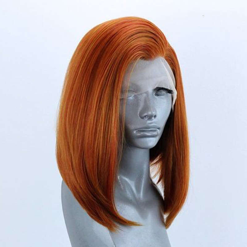 AIMEYA Synthetic Wig Orange Lace Front For Women Straight Free Part Short Ginger Bob Daily Wear Cosplay Wigs