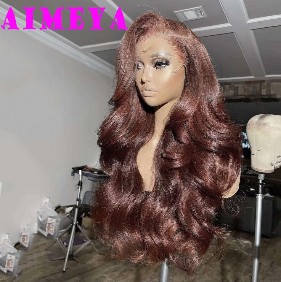 AIMEYA Long Body Wave Lace Front Brown Heat Resistant Synthetic Hair Daily Use Cosplay Wig Natural Haire