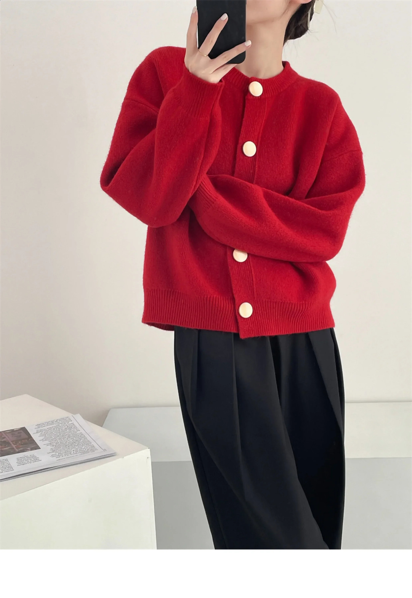 Short Knit Cardigan Solid Color Top 2024 Winterl Women Sweater Long Sleeves Single Breast Loose Korean Fashion Sweaters 240905