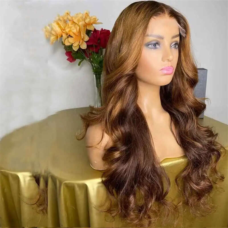Body Wave Ombre Honey Brown 30 Inch HD Transparent Lace Front Wig For Women With Baby Hair Synthetic Preplucked Daily Party