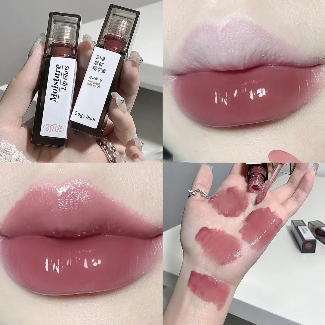 Nude Grey Mirror Lip Glaze Crystal Tint Oil Clear Water Light Gloss Lasting Nonstick Cup Punk Smoky Liquid Lipstick 240911