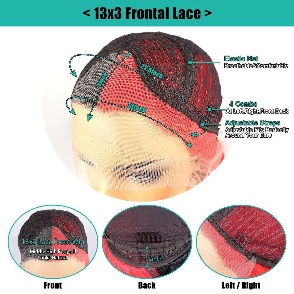 Black Half Red Lace Front Wigs Straight Cosplay Colored Synthetic Heat Resistant Glueless Halloween Wig For Women