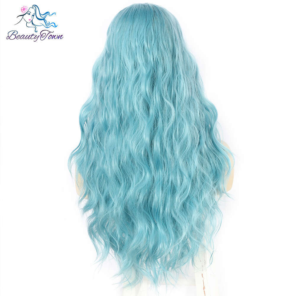 Green Colored Snythetic Front Wigs Long Body Wave HD Transparent Lace Frontal Cosplay Daily Use Wig Blue Blonde Color