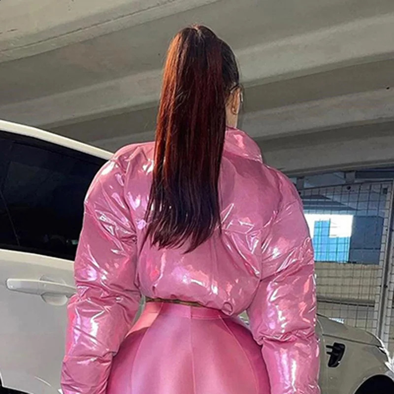 Bubble Puffer Coats Crop Pink Jacket Casual Thick Warm Down Cropped Coat Women Y2K Clothes Streetwear Winter Jakcets 240914