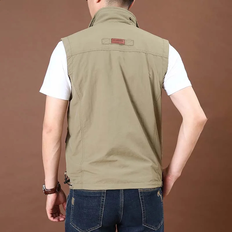 Mens Vest Sleeveless Jackets Summer Multi Pocket Vests Mens er Stand Collar Jacket Suitable For Outdoor Hunting Fishing 240912
