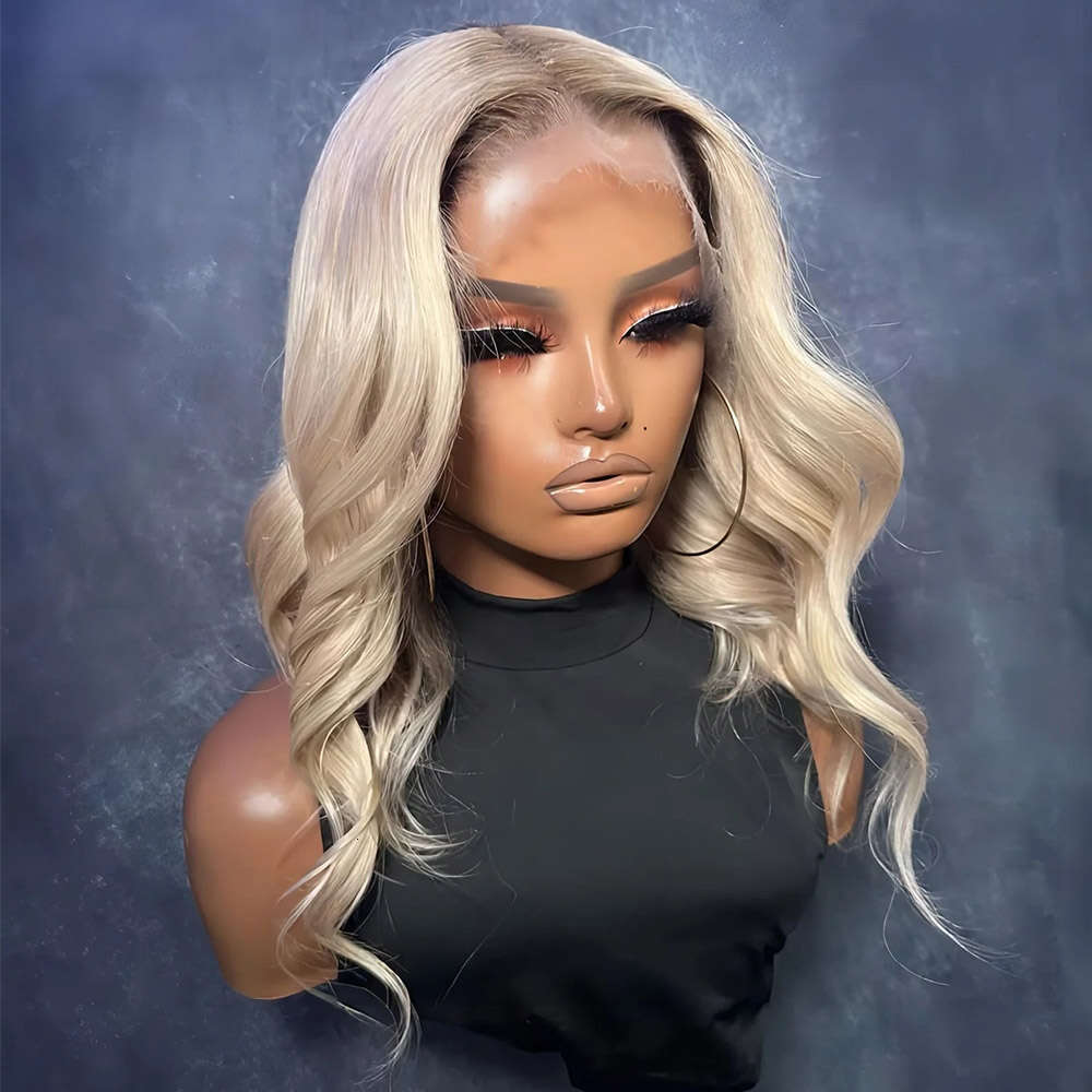 Ombre Ash Blonde Lace Front Short Wavy Synthetic Hair Dark Roots 613 Cosplay For Women Colored Glueless Wig