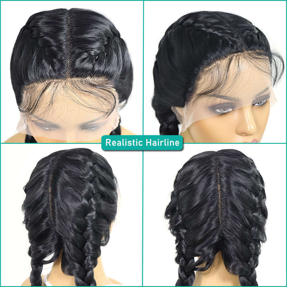 Black Wigs For Women Synthetic Double Dutch Box Braid With Baby Hair Middle Part Lace Front Braided Wig