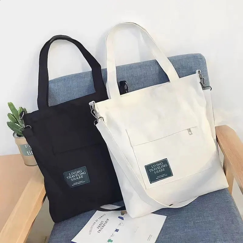 Canvas Bag For Women Japanese Versatile Large Capacity Black Shoulder Student Ins Casual Portable Shopping 240914