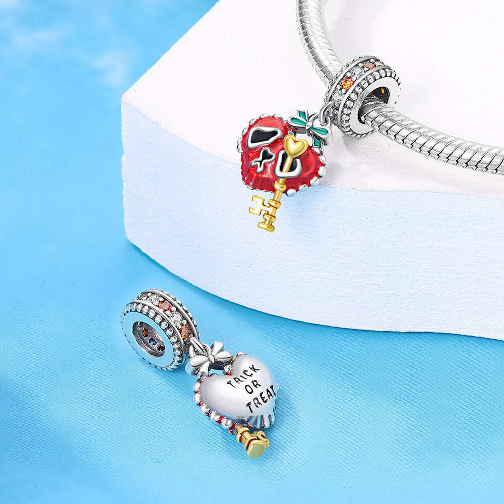 925 Sterling silver Halloween series, trick or treat without candy, skull, blood red demon, creative personality DIY bracelet Gifts for women