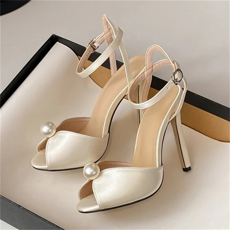Eilyken Sexy String Bead Open Toe Sandals Woman Ankle Buckle Strap Stiletto Heels Party Prom Shoes Summer Pumps Zapatos Mujer 240914
