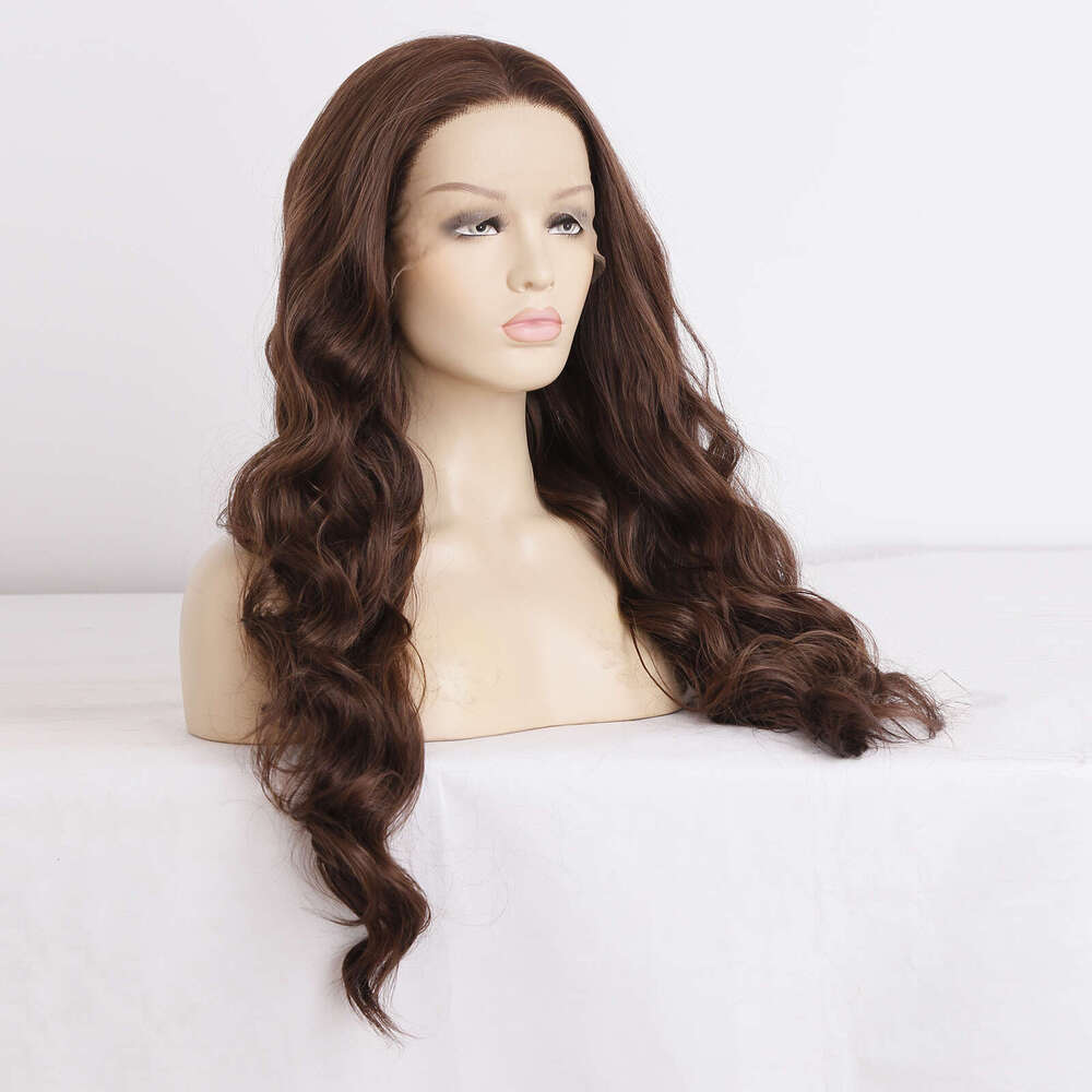 AIMEYA Drak Brown Body Wave Front For Women Heat Resistant Synthetic Lace Wig Daily Use Hair Natural Haire