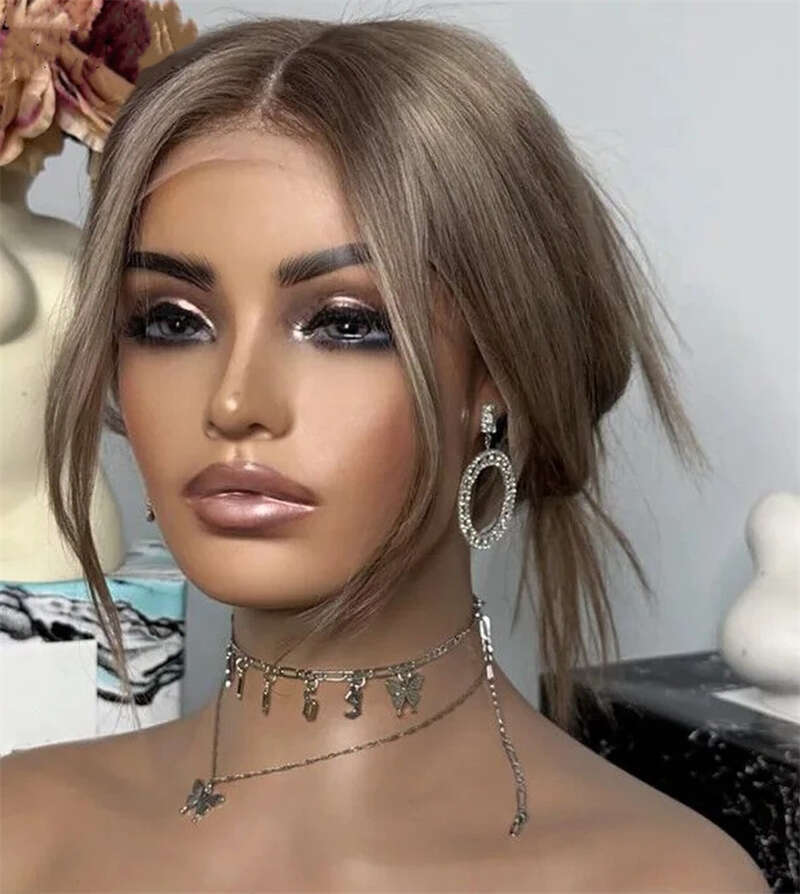 Ombre Long Straight Synthetic Front Wig Glueless Brunette Hair Chocolate Brown Lace Wigs For Women Party Cosplay