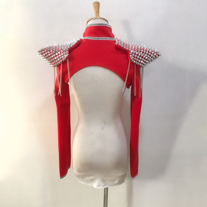 Women Cutout Jazz Pads Nail Flying Shoulder Vest Rave Outfit Nightclub Dj Ds Stage Performance Accessories Xs7617