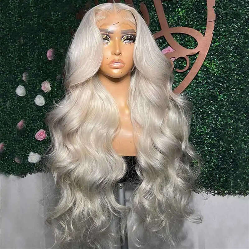 26 Inch White Ash Blonde Silky Straight Synthetic Lace Front Wig For Women With Babyhair Preplucked Glueless Dray Queen Cosplay