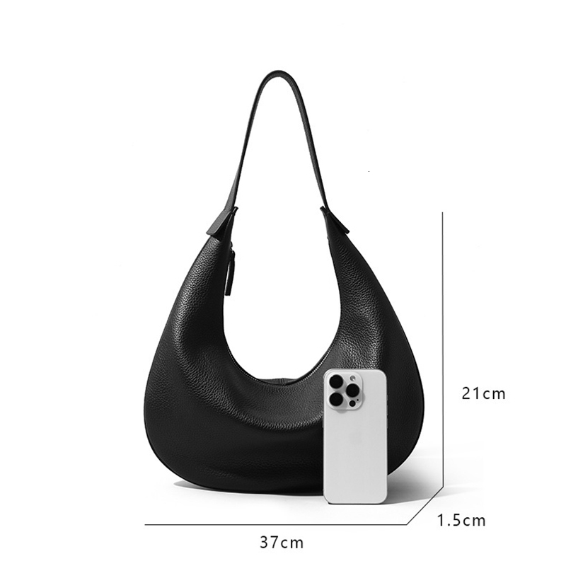Donna-In First Layer Cow Leather Half Moon Handbag Genuine Calfskin Crescent Shoulder Hobo Bag Full Grained Casual Commute