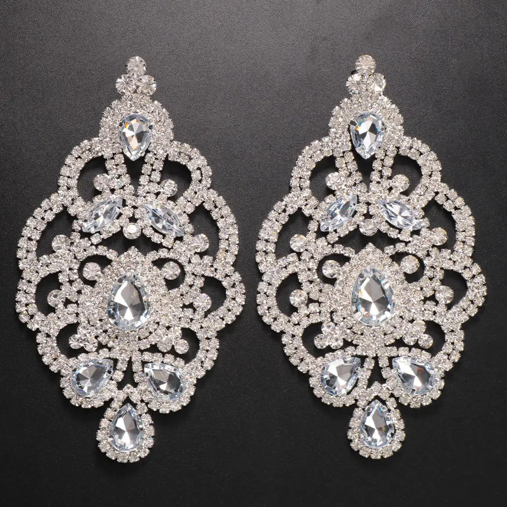 GLAMing Exaggerated Colorful Rhinestone Drop Earrings Wedding Bridal Jewelry Women Party Crystal Oversize Long Dangle Earrings 240914