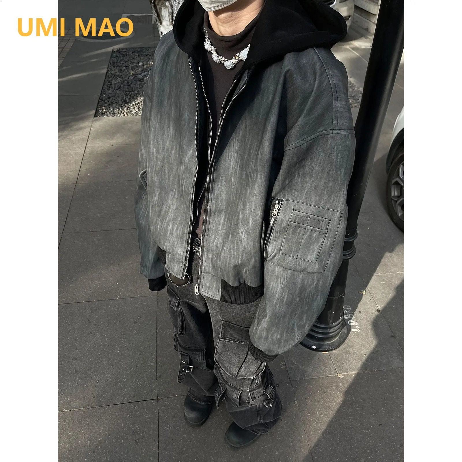 UMI MAO American Retro Work Jacket Mens 2024 Spring Autumn Two-piece Hooded Leather Jacket Top 240905