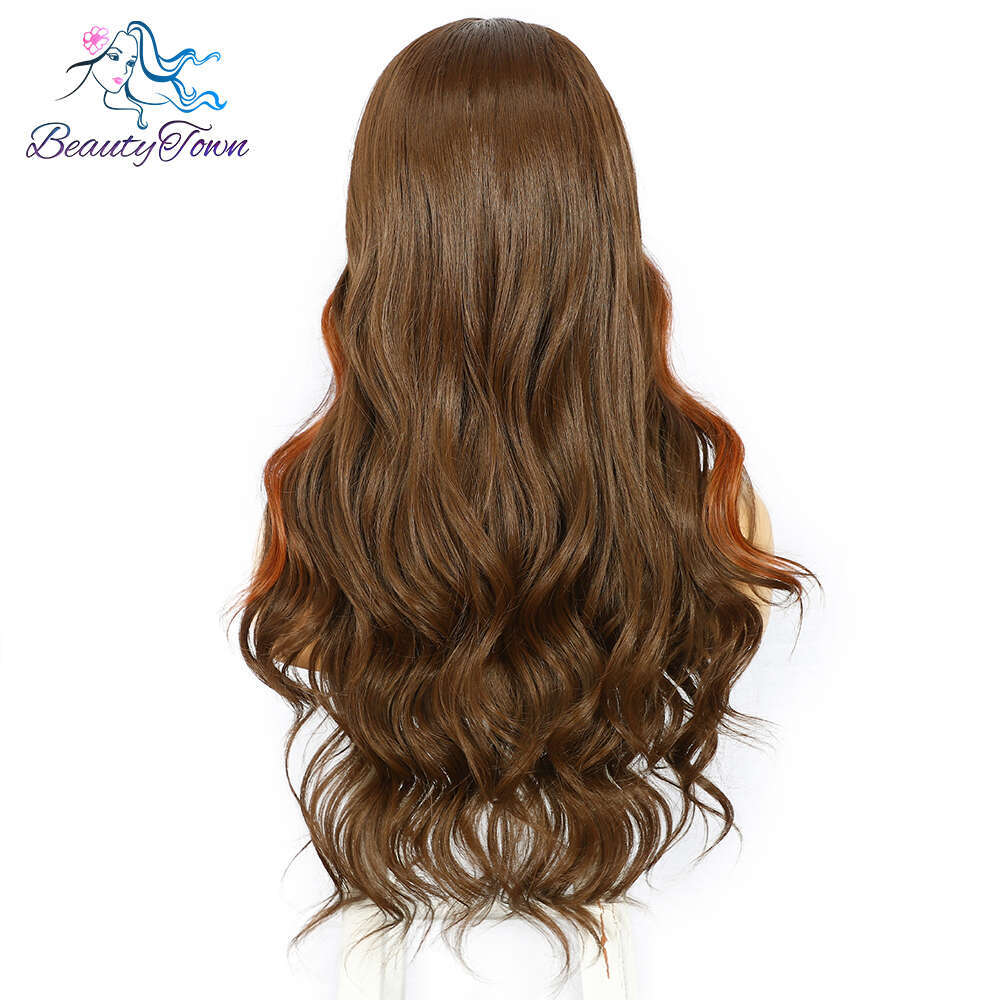 Ginger Orange Synthetic Front Highlight Copper Blonde HD Transparent Lace Frontal Body Wave Full Cosplay Daily Wig