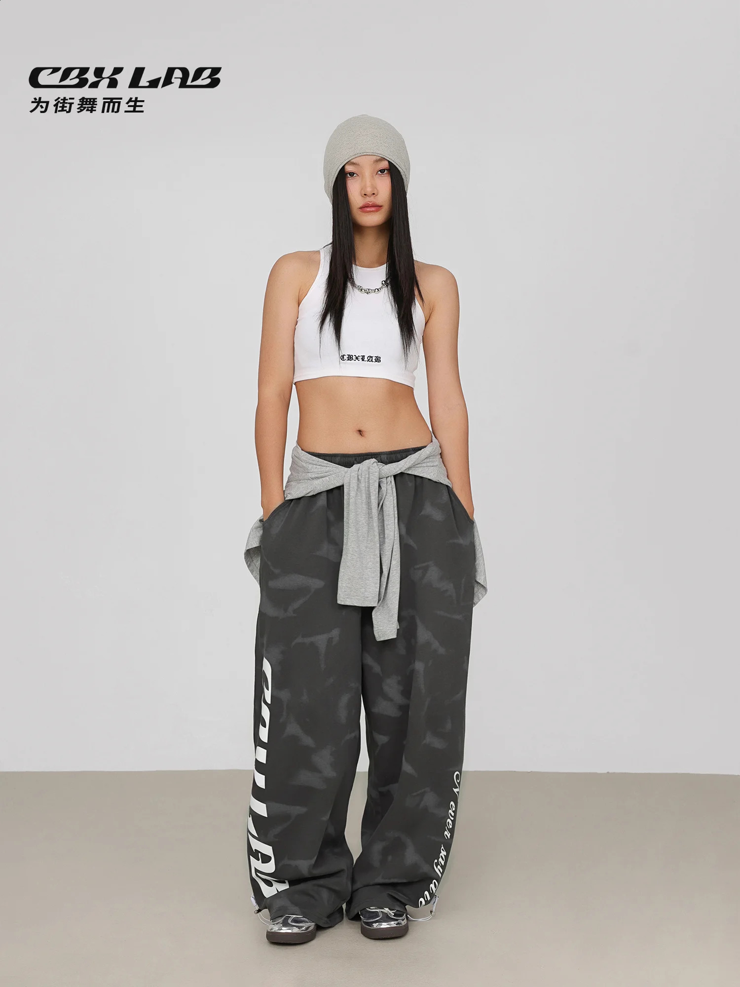 CBXLAB Street Dance Womens Grey Snowflake Hip Hop Sports Pants Girls American Jazz Loose 240913