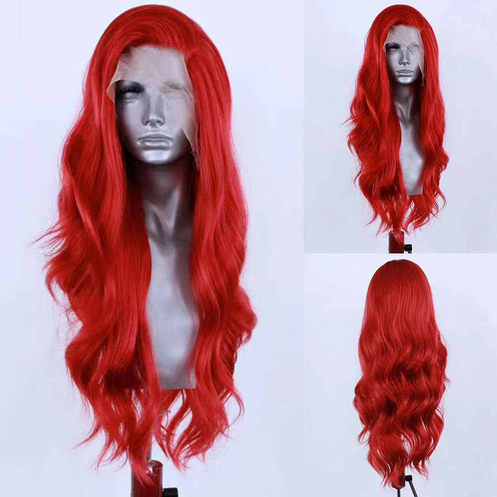 AIMEYA Hot Red Lace Front For Women Girls Long Natural Wave Synthetic Wig Soft Heat Resistant Hair Daily Use Cosplay Wigs