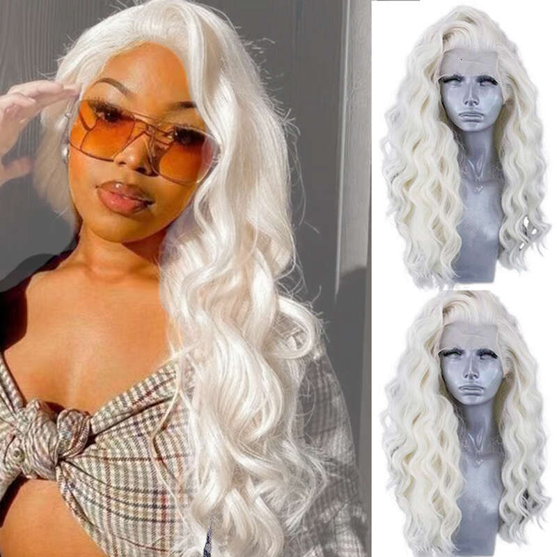 AIMEYA Platinum Blonde Front Wigs Long Body Wave Curly For Women Girls Synthetic Lace Wig Daily Use Cosplay