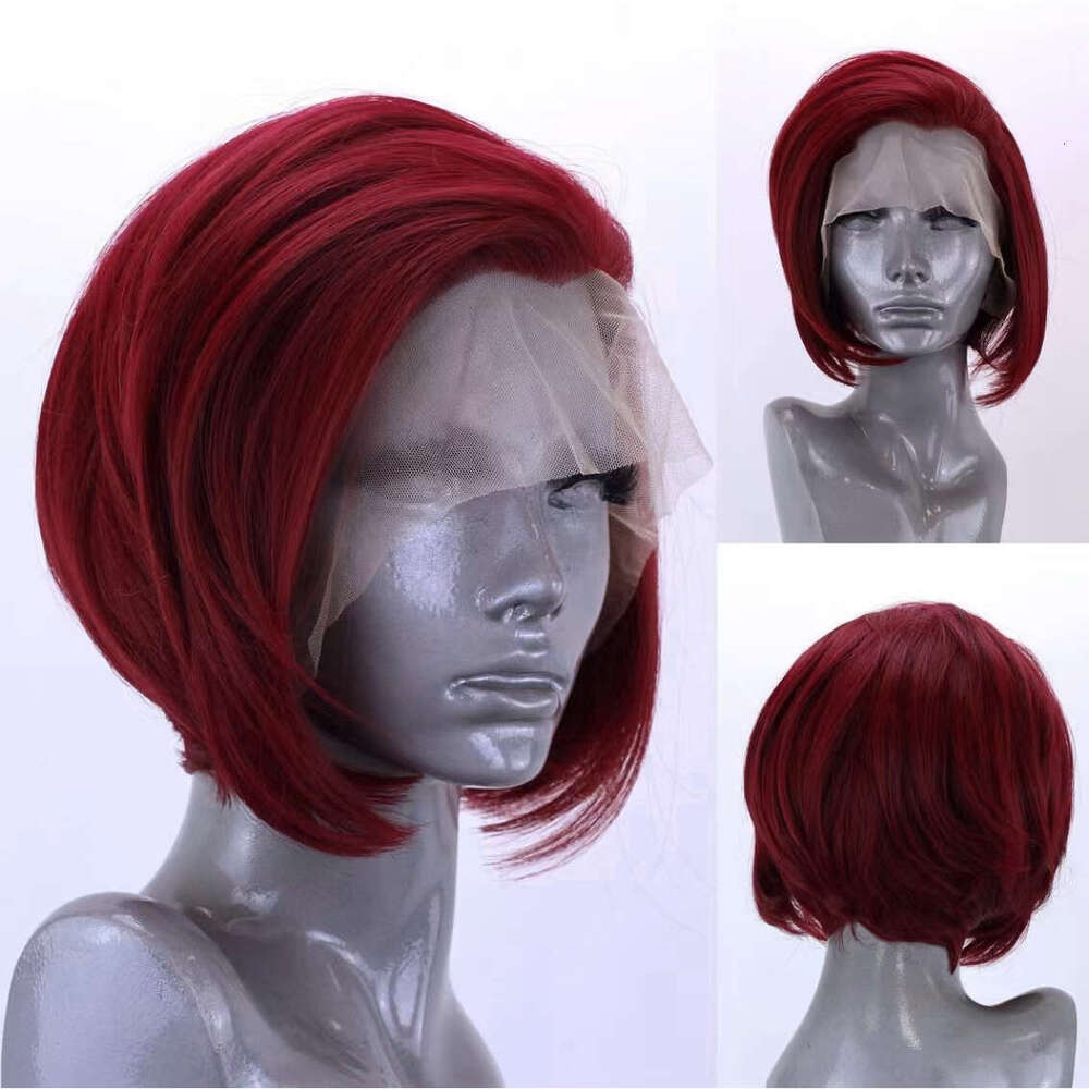 AIMEYA Hot Red For Women Girls Heat Resistant Synthetic Lace Front Orange Short Bob Wigs Daily Use Cosplay Wig Green