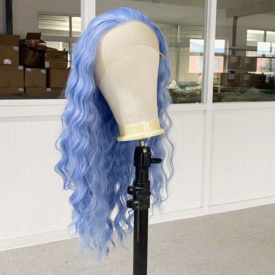 AIMEYA Light Blue Synthetic Lace Front For Women Heat Resistant Fiber Cosplay Wigs Natural Haire Loose Wave Wig