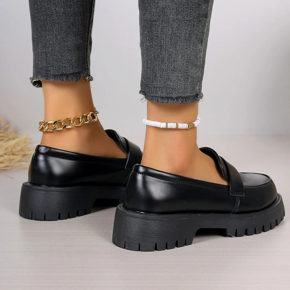 Large Loafers Womens Platform Flat Spring er Dress Elegant Shoes Comfortable Walking Retro Single Shoes Zapatos MUJI 240919