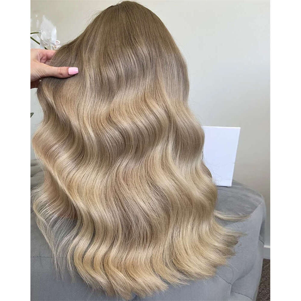 Highlight Ombre Ash Blonde Color Wig 13X4 Body Wave Synthetic HD Front 26 Inch Long Wavy Frontal Lace Wigs For Women
