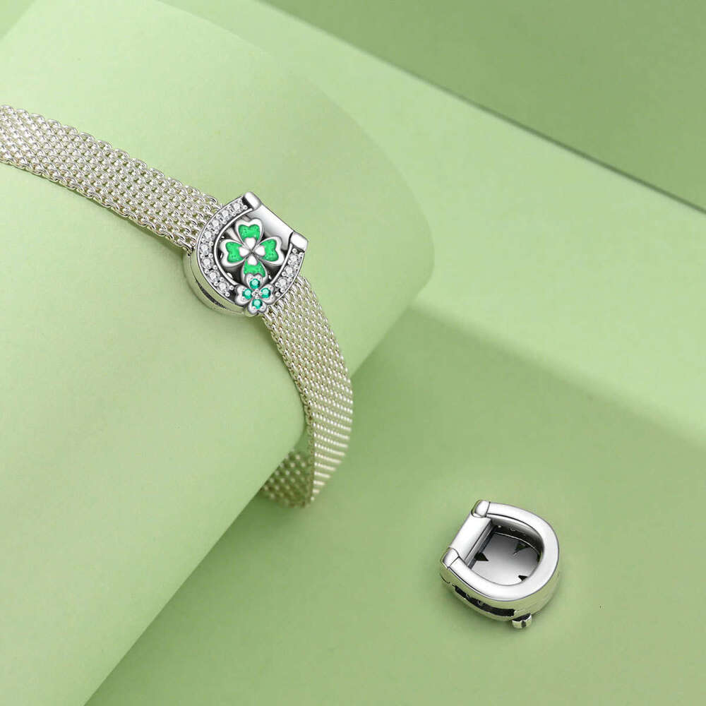 New Flat Bead Fatima Lucky Clover Life Tree Beads 925 Sterling Silver Charms Pendant DIY Jewelry Accessories Gifts for women